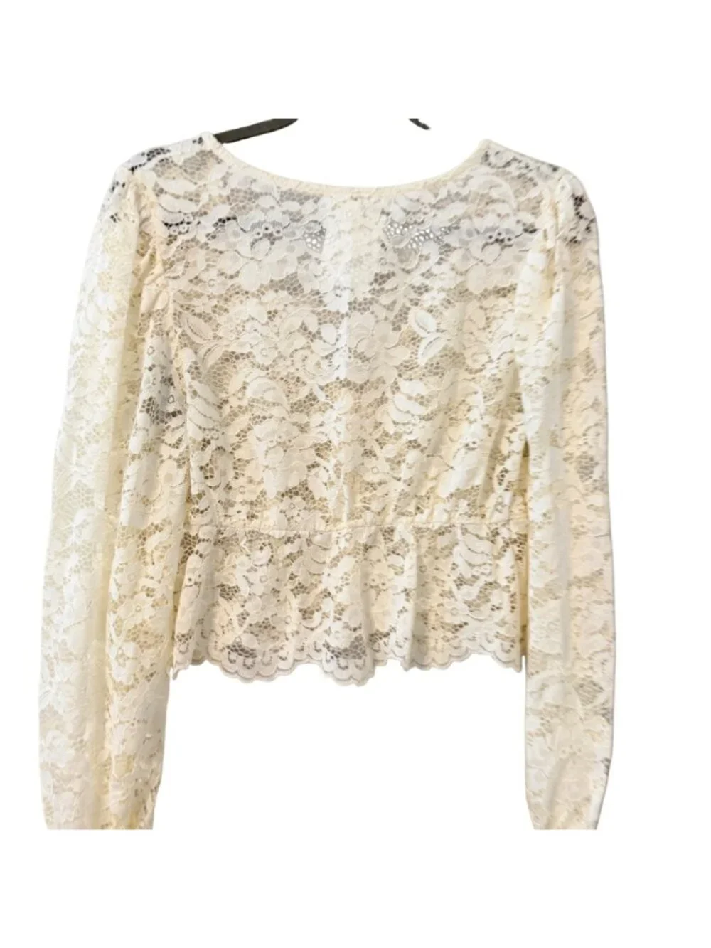 Mine Lace Button-Up Cropped Long-Sleeve Blouse Size L Ivory top. NWT - Picture 11 of 11